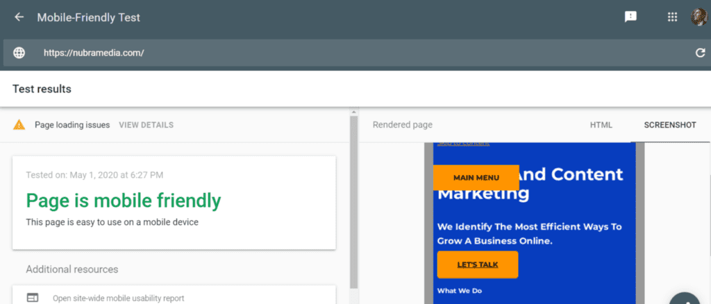 Google's mobile-friendly test tool